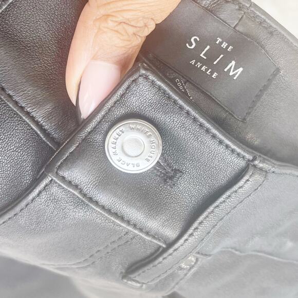 White House Black Market WHBM Genuine Black Leather Slim Ankle Pants Size 00 - Picture 4 of 9